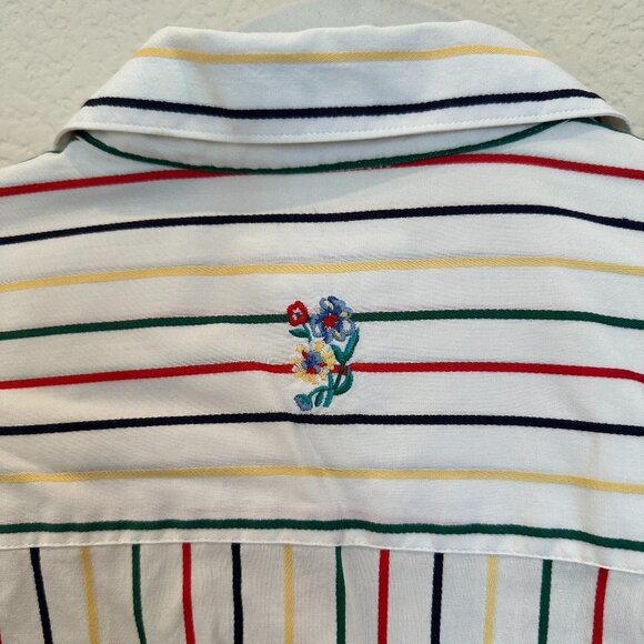 Talbots Button Down Blouse (White, Red, Green, Yellow, Blue Stripes) - Picture 5 of 5